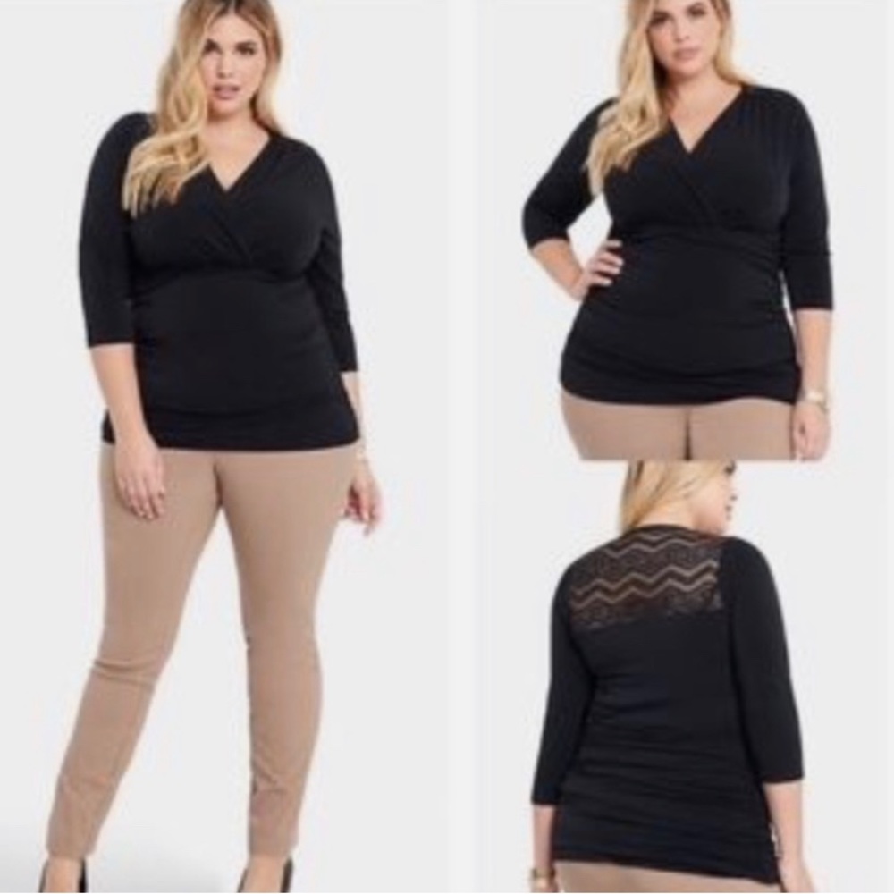 Torrid Lace Back Ruched Sides 3/4 Sleeves Surplice Top Blouse Women’s Size 2X